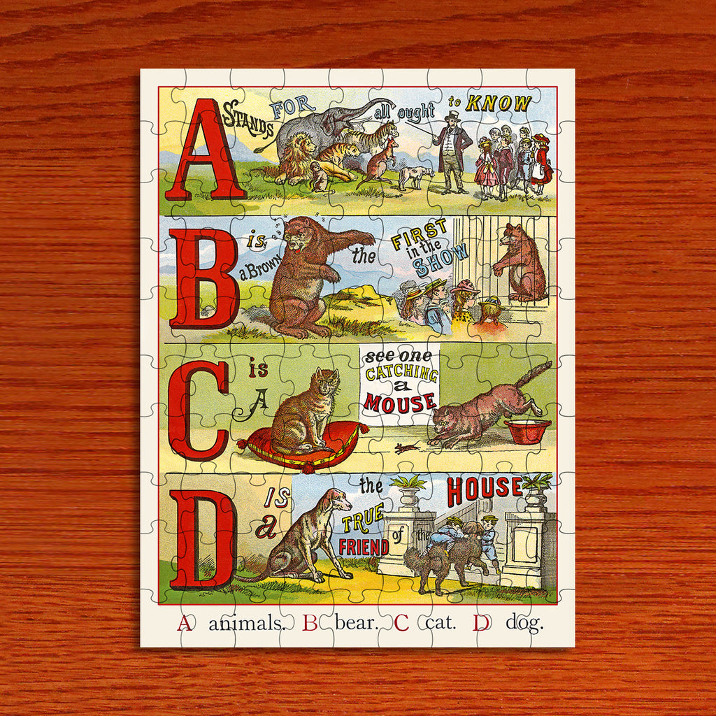 ABC of Animals Puzzle, Hand-Made from Fine Art Print, Die-Cut 9 x 12” 90 Piece, Gift Size