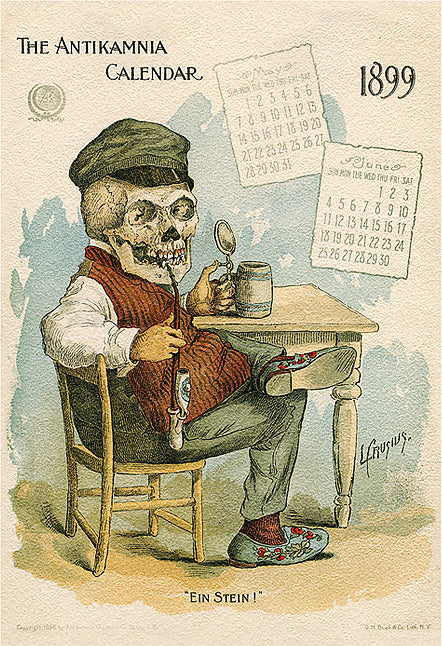 Ein Stein!, Antikamnia Calendar with Skeleton Illustration