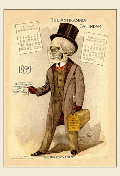 The Doctor's Enemy, Antikamnia Calendar with Skeleton Illustration poster